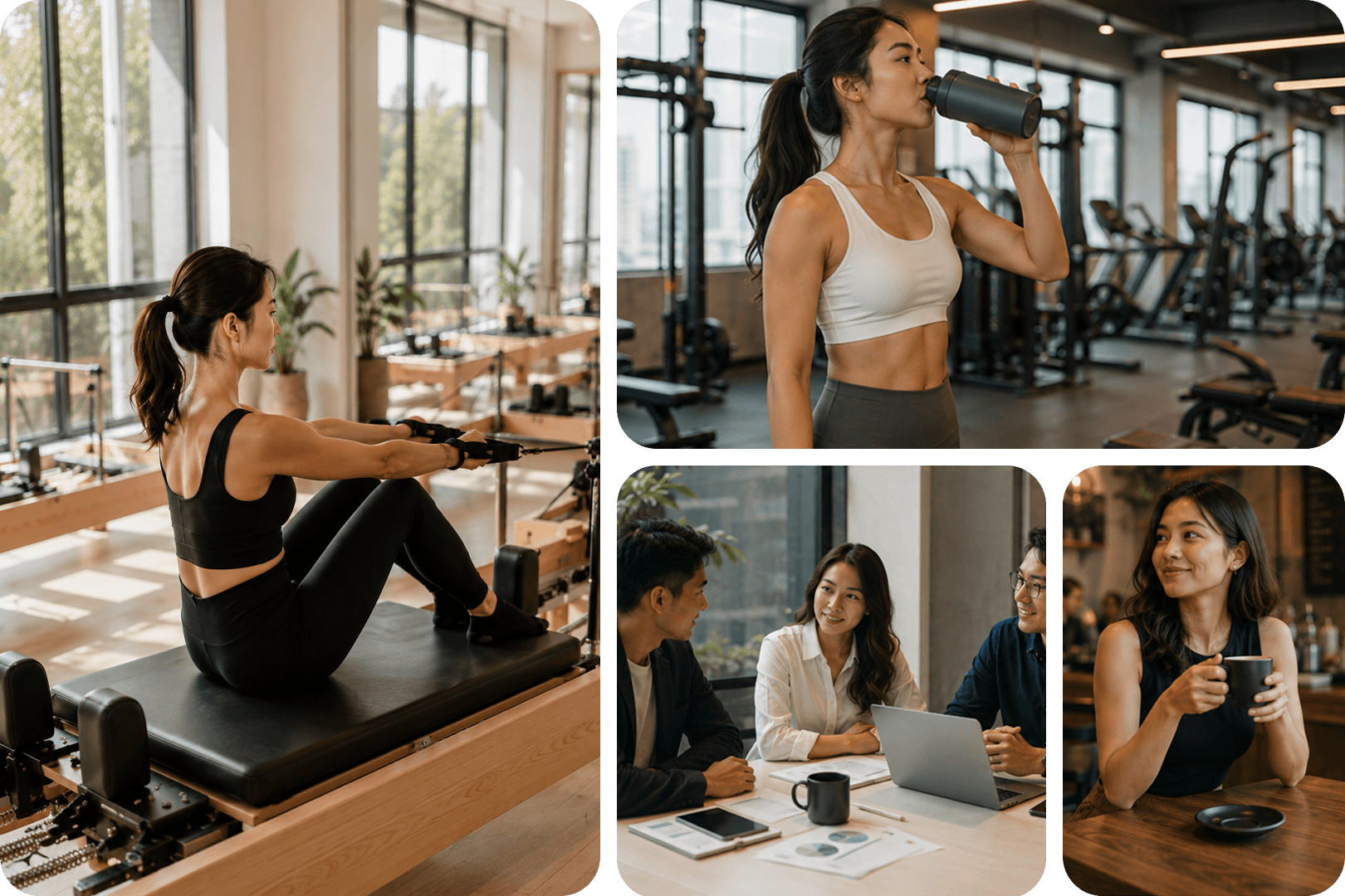 Active and social wellness lifestyle collage